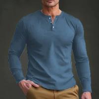 Día del padre Ropa transfronteriza de primavera y otoño Camiseta para hombres europeos y americanos Camisa básica Henry de manga larga para hombres - details 27