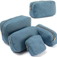Bolsa de cosméticos de tela vaquera azul de 4 tamaños con cremallera, bolsa de almacenamiento de viaje Vintage, organizador de papelería, bolsa de maquillaje de Color sólido para mujer - details 11