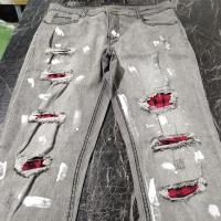 Nuevos pantalones vaqueros rasgados ajustados para hombre, parches Endothecium con agujeros de rejilla a la moda, pantalones pitillo de mezclilla informales elásticos ajustados, pantalones para correr - details 4
