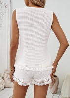 Conjunto casual de chaleco y pantalones cortos con borlas para el hogar, talla grande - details 9