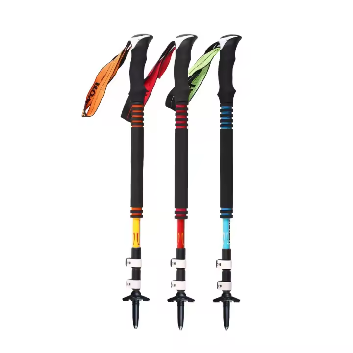 Palos de Senderismo de Fibra de Carbono 2 Pares Para Senderismo Nórdico y Ocio Alpenstock con Bloqueo Rápido Externo en Espuma EVA Mango Largo - 1
