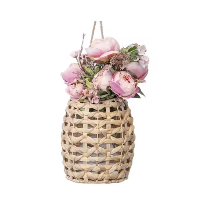 Cesta colgante tejida de jacinto de agua, cesta colgante de pared, decoración decorativa para puerta delantera, decoración para plantas de flores Boho - 1