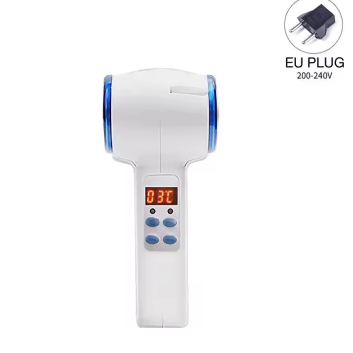 Martillo de doble cabezal caliente y frío, instrumento de masaje antiarrugas para apretar la piel, dispositivo masajeador de belleza Facial con luz azul - 1