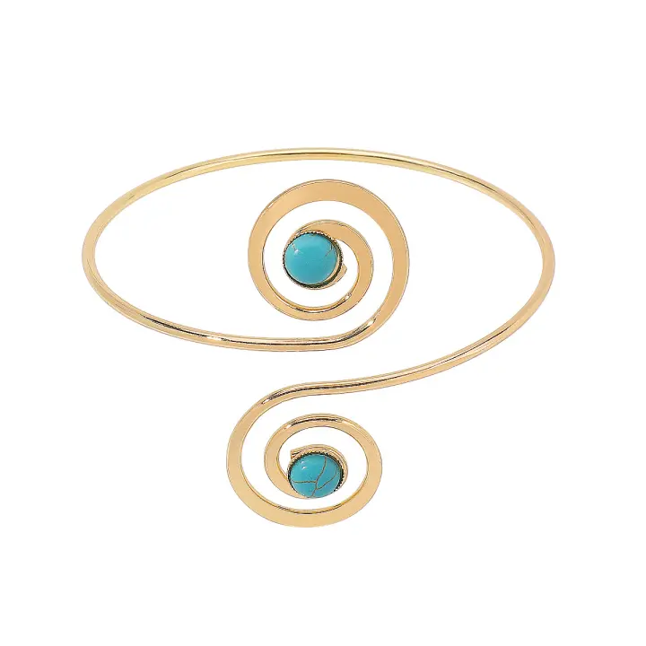 Pulsera de brazalete abierto de metal con forma de media luna hueca, joyería turquesa en espiral de estilo étnico retro femenino - 1