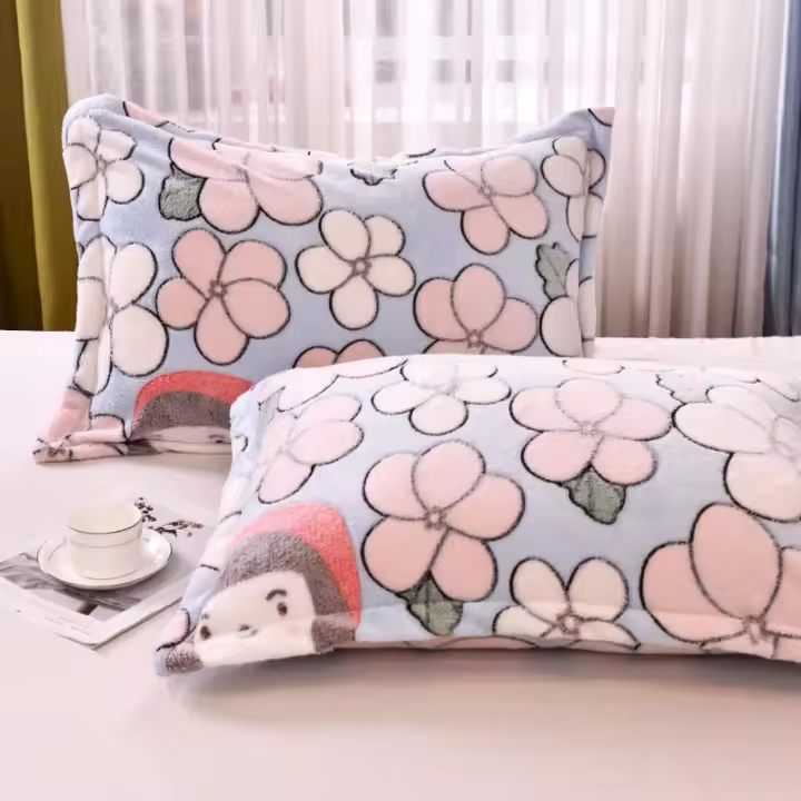 2PC Customizable Flannel  Pillowcase Coral Fleece Winter Thick Warm pillowcase Double Sided Velvet Bedding - 1