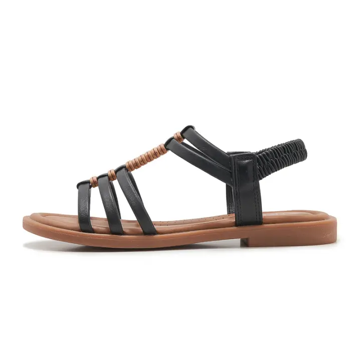 Sandalias de mujer zapatos planos - cómodo verano elegante casual elástico tobillo slip on playa caminar sandalia - 1