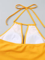 Bikini Tankini con cuello en V y espalda descubierta para mujer, traje de baño Sexy con cordones y cuello Halter, novedad - details 6