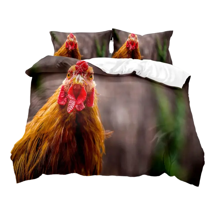 Juego de Ropa de Cama de Poliéster de Granja de Gallina Rey y Reina Cubierta de Edredón Completa - 1