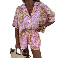 Conjunto de dos piezas bohemio de moda para mujer, trajes de verano holgados con estampado de patrones, camisa con botones y pantalones cortos, traje de playa - details 0
