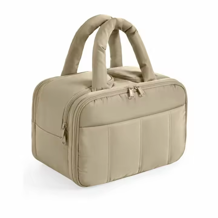 Bolsa de almacenamiento de maquillaje de gran capacidad, contenedor de cosméticos hinchado multifuncional, bolsa de lavado portátil con asa, artículos de tocador - 1