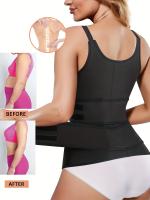 Cinturón de cintura ajustable para mujer, faja de control de abdomen con doble cinturón, chaleco de compresión de neopreno, top deportivo sin mangas con cuello en U, tejido transpirable, color liso, para gimnasio, trabajo, recuperación posparto. - details 1