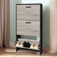 Mueble zapatero de 12 pares - Estantería de gran capacidad para vestíbulo o pasillo - (ancho) 60 x (profundidad) 24 x (alto) 80 cm - Madera clara blanca - details 83