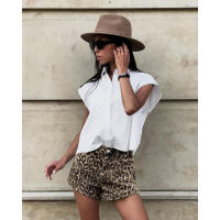 Pantalones cortos Retro con estampado de leopardo para mujer, ropa de calle con botones y cremalleras caídas, moda Y2k, verano - details 4