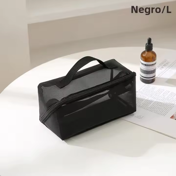 Bolsa de maquillaje transparente de malla pequeña grande negra, organizador de viaje portátil para cosméticos y labiales. - 1