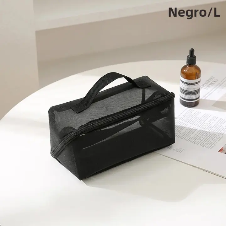 Bolsa de maquillaje transparente de malla pequeña grande negra, organizador de viaje portátil para cosméticos y labiales. - 1