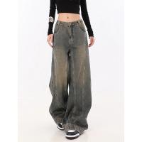 Pantalones vaqueros de cintura alta de gran tamaño para mujer, pantalón informal holgado de pierna ancha, estilo Retro americano, ropa de calle Grunge, pantalón vaquero - details 2