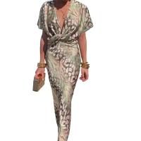 Vestido de verano de manga corta para mujer, vestidos informales estampados con cuello en V para mujer - details 1