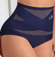 Calzoncillos de cintura alta entrecruzados con malla en contraste con estampado de letras para mujer, braguitas transparentes cómodas y transpirables para uso diario, ropa interior para mujer para todas las estaciones, bragas para mujer - details 2