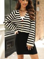 Chic Cardigan Vintage Ligero Suéter de Punto con Rayas para Mujer Elegante Estilo Harajuku 2024 - details 6