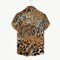 Camisa hawaiana de manga corta con estampado de leopardo para hombre, informal, de verano, con solapa, para exteriores, de moda, talla grande. - details 4