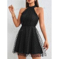 Vestido de malla elegante de corte corto entrecruzado para verano, usado con cinturón - details 9