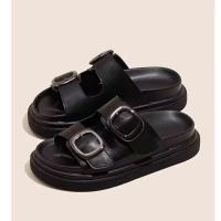 Sandalias planas de mujer de estilo superventas con suela gruesa y correa de doble hebilla, zapatillas suaves en primavera de talla grande - details 0