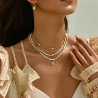 Collar multicapa con cuentas exageradas para niñas, colgante de estilo bohemio, gargantilla de estrella de mar Y2K, collar de clavícula de concha apilada, 3 uds. - details 5