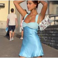 Mini Vestido de Satén con Detalles de Parche Vestido Corto Elegante para Noches, Vestido de Playa y Vacaciones para Mujeres - details 14
