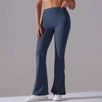 Leggings de yoga de color sólido para mujer, pantalones acampanados de cintura alta, elásticos, entrenamiento, pierna ancha - details 14