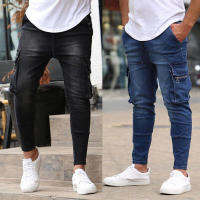 Jeans Skinny Ruptured Moda Callejera Para Hombres Con Multiple Bolsillos Largos Cargadores Elásticos Suaves De Denim Slim Fit Pantalones De Verano Y Otoño - details 2
