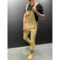 Pantalones vaqueros ajustados con tirantes de mezclilla para hombre, pantalones vaqueros de color liso para hombre - details 3