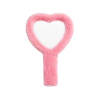 Espejo de mano de amor portátil coreano, espejo de mano compacto bonito, mango de felpa, herramienta de maquillaje en forma de corazón para mujer - details 1