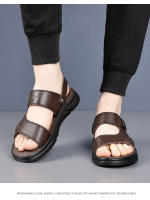 Sandalias de hombre de moda con capa superior de piel de vaca, zapatos de playa, zapatillas antideslizantes resistentes al desgaste para hombre, suela suave, zapatos para papá de mediana edad y mayor - details 5
