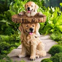 Estatua de Perro de Jardín Miniaturas de Cachorros Resina para Alimentación y Baño de Pájaros Decoración de Escultura Animal para Jardín Casa Patio Adorno de Regalo Novedoso - details 1