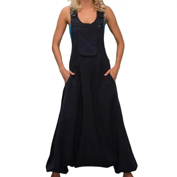 Mono de Manga Sin Aretes para Mujer Pantalones Harem con Bolsillo Lateral Ropa de Trabajo Suelta - 1