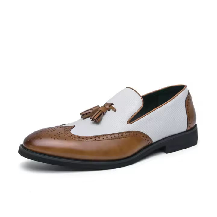 Moda solo zapatos bloque de negocios tallado con flecos pequeños zapatos de cuero - 1