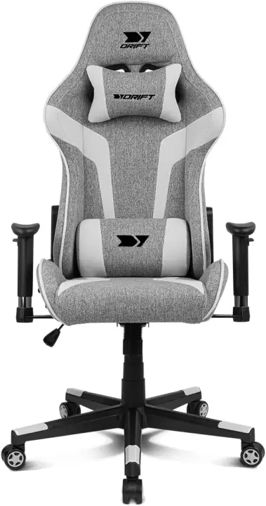 Gaming Profesional, Tejido Transpirable, reposabrazos 2D Acolchado, Base Nylon Reforzado, pistón Clase 4, cojín Lumbar y Cervical, Color Gris/Blanco - 1