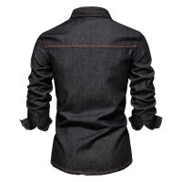Camisa vaquera lavada de alta calidad para hombre, camisa informal de manga larga de algodón, otoño 2024 - details 6