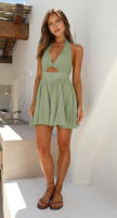 Vestido halter de lino y algodón nuevo de verano para mujer - details 8