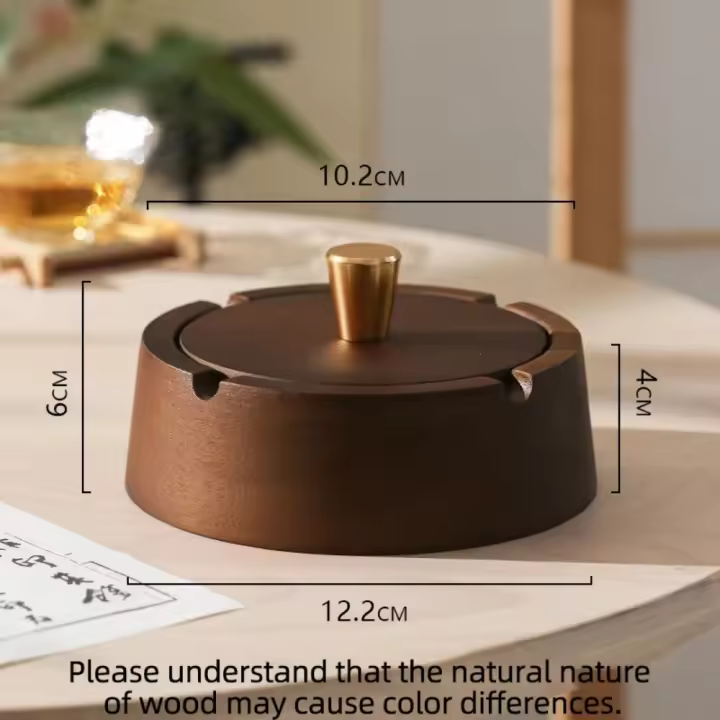 Cenicero de madera creativo con tapa de acero inoxidable, decoración para interiores y exteriores, Patio, hogar, oficina, porche, accesorios para fumar, regalos - 1