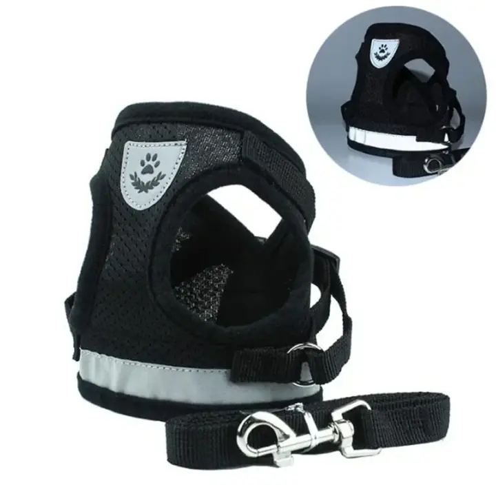 1 unidad de chaleco, arnés, correa, chaleco de malla ajustable, arnés para perro, Collar, correa para el pecho, correas con cuerda de tracción XS/S/M/L/XL - 1