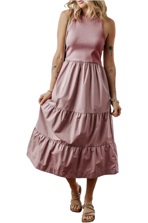 Elrachen Vestido midi con volantes y bolsillos para mujer, color rosa sepia, con bolsillos, rosa sepia, tallas S-XL - 1