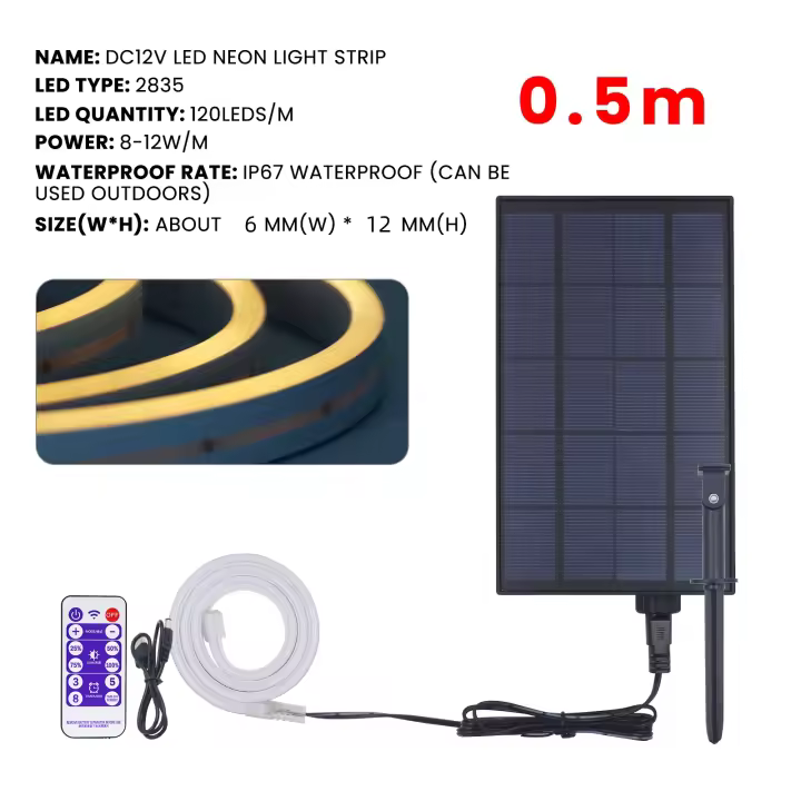 Luz de neón impermeable IP67, lámpara Solar de 12V, 120LED/M, tira de neón de 3000K, 6000K, blanco, rojo, verde, azul, cinta Flexible de luz LED - 1
