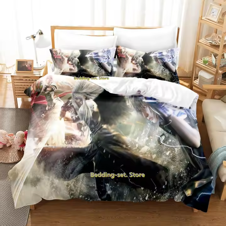 Juego Final Fantasy Ropa de Cama Tamaño de Cama Único, Doble, Rey, Reina Funda de Edredón, Sábana - 1