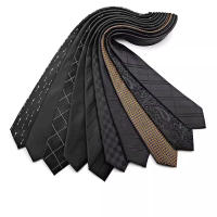 Corbata De Lujo Para Hombre Estrecha Y Fina De 6CM En Color Negro Con Patrones Sólidos Y Puntos Jacquard Para Negocios Y Fiestas - details 2