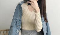 Suéter Sexy ajustado con cuello en V para mujer Manga larga de punto con parte inferior suave - details 12