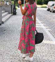 Vestido con estampado Floral para mujer, Túnica Vintage Bohemia, falda larga con abertura en la cintura, cuello en V, manga corta, talla grande 3XL, 2XL, verano y otoño - details 3