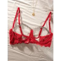 Conjunto de lencería de encaje floral erótico, sujetador abierto transparente y tanga con cadena, lencería sexy y ropa interior - details 15