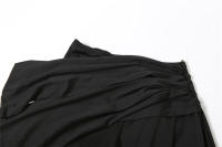 BUNO-Conjunto elegante de 2 piezas con pliegues de gato extraño para mujer, Tops cortos sexis sin mangas con cuello bajo + Pantalones rectos con borlas de cintura Irregular, traje liso - details 30