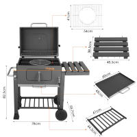Carrito de Parrilla de Carbón Ajustable con Tapa BBQ Eléctrico con Termómetro para Acampar, Jardín, Balcón Productos Normales - details 2